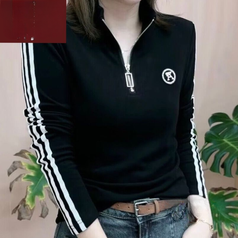 翻领双面绒秋季恤女百搭时尚新款加厚秋冬保暖打底衫遮肉显瘦韩版
