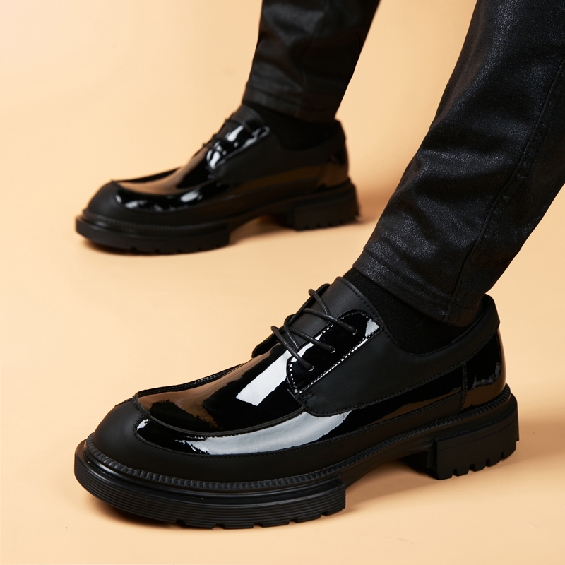 爆款亮面皮鞋男黑色厚底增高英伦时尚发型师男鞋高档商务休闲皮鞋