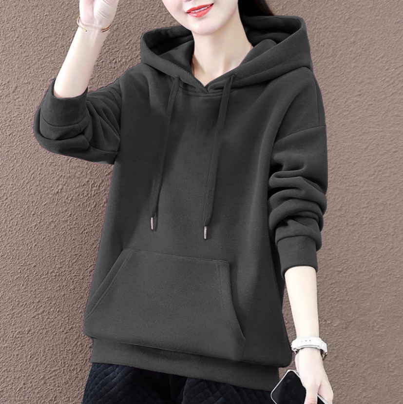 100%纯棉简约宽松显瘦连帽卫衣洋气休闲百搭全棉上衣外套秋冬新款