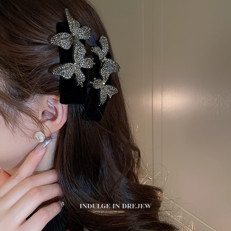 丝绒蝴蝶发夹女2023新款夹子头饰bb夹高级感边夹侧边刘海夹发饰