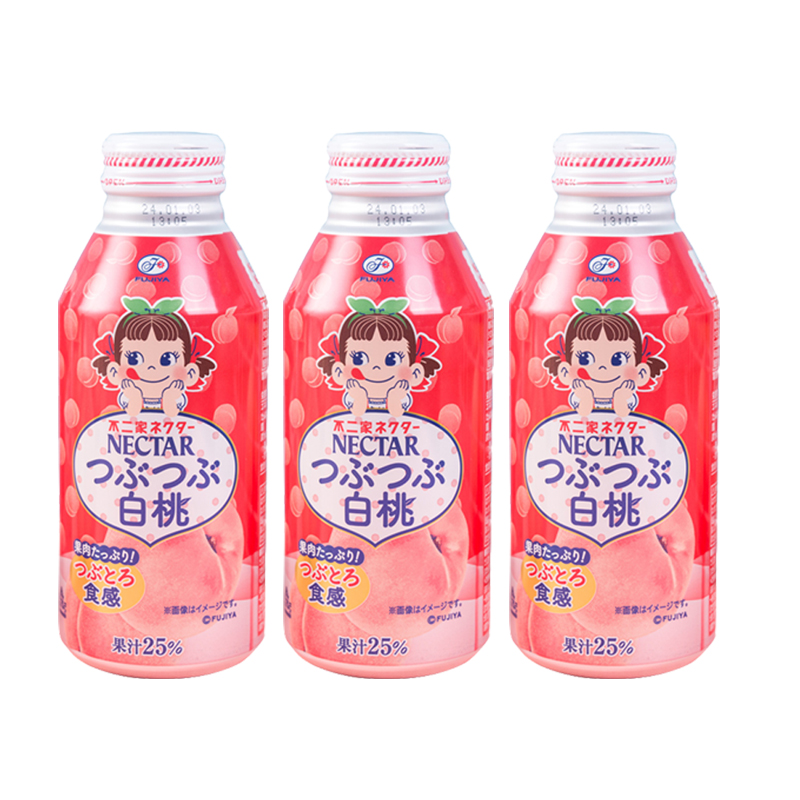 3瓶特价日本不二家PEKO酱白桃汁水蜜桃汁含25%果汁铝瓶380g铝瓶