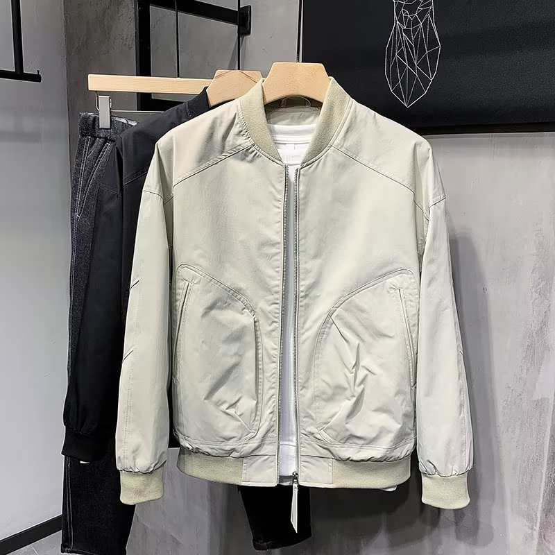 潮纯色外穿男青春流行春季长袖棒球领夹克拉链标准百搭新款潮流