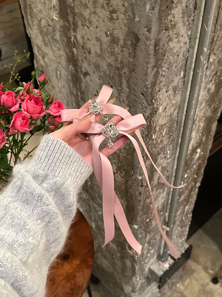 公主芭蕾风蝴蝶结飘带发夹子侧边夹发饰女精致发卡鸭嘴夹2023新款