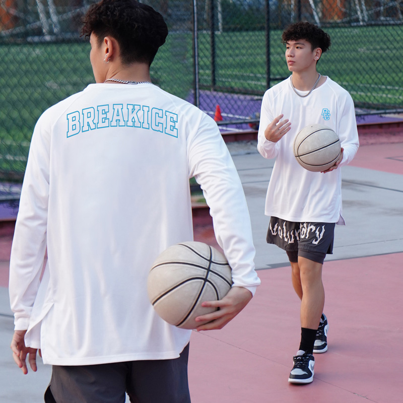 夏季速干篮球长袖投篮服跑步健身上衣美式宽松潮流运动训练T恤男