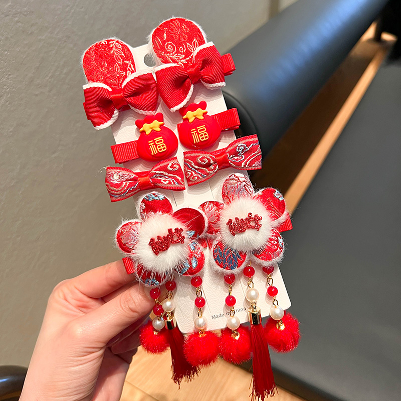 新年头饰儿童汉服发卡小女孩宝宝拜年夹子过年发夹女童中国风发饰