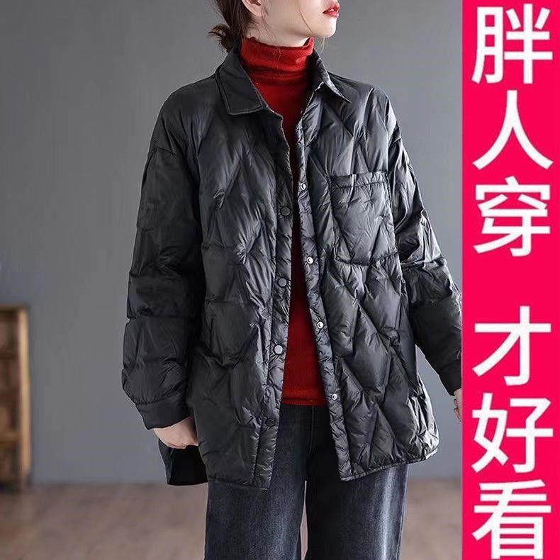 羽绒衣羽绒衣200斤衬衫羽绒棉服女2023年秋冬新款宽松显瘦轻薄款