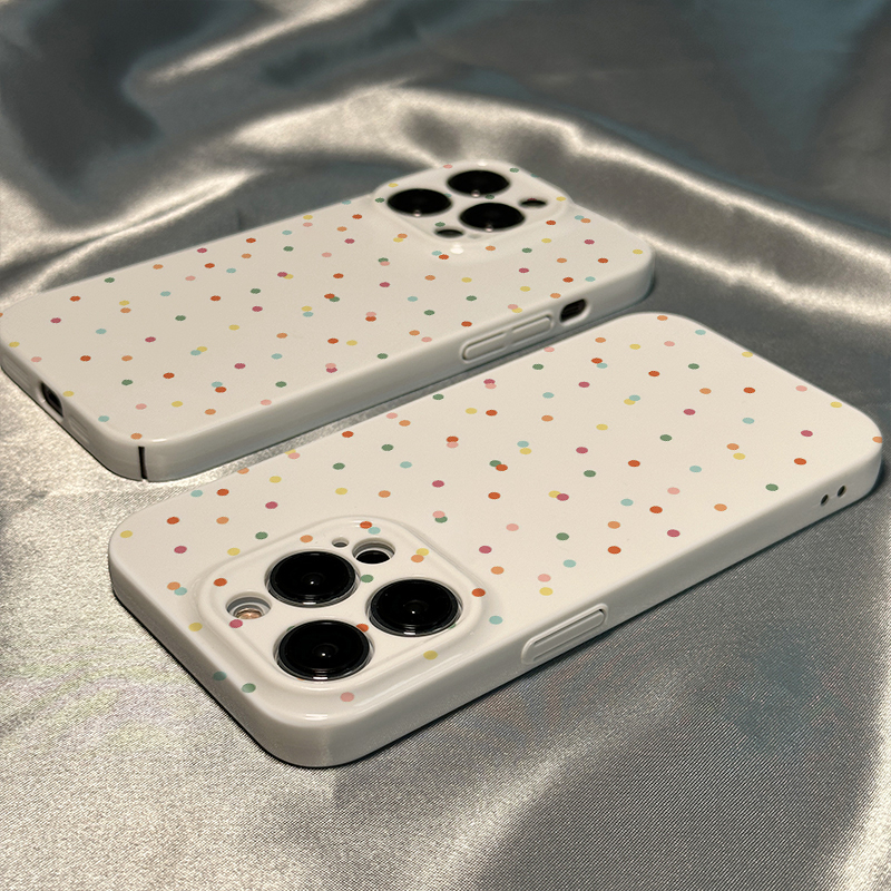白彩色波点适用菲林壳适用iPhone14promax新手机壳全包防摔手机壳