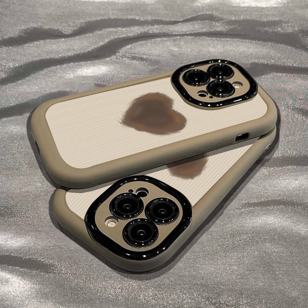 简约棕系爱心苹果15手机壳iphone13/14promax泡芙壳12防摔11全包