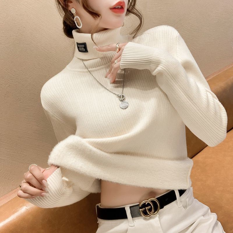 高领毛衣女2023秋冬新款内搭加绒加厚打底衫洋气一体绒保暖针织衫