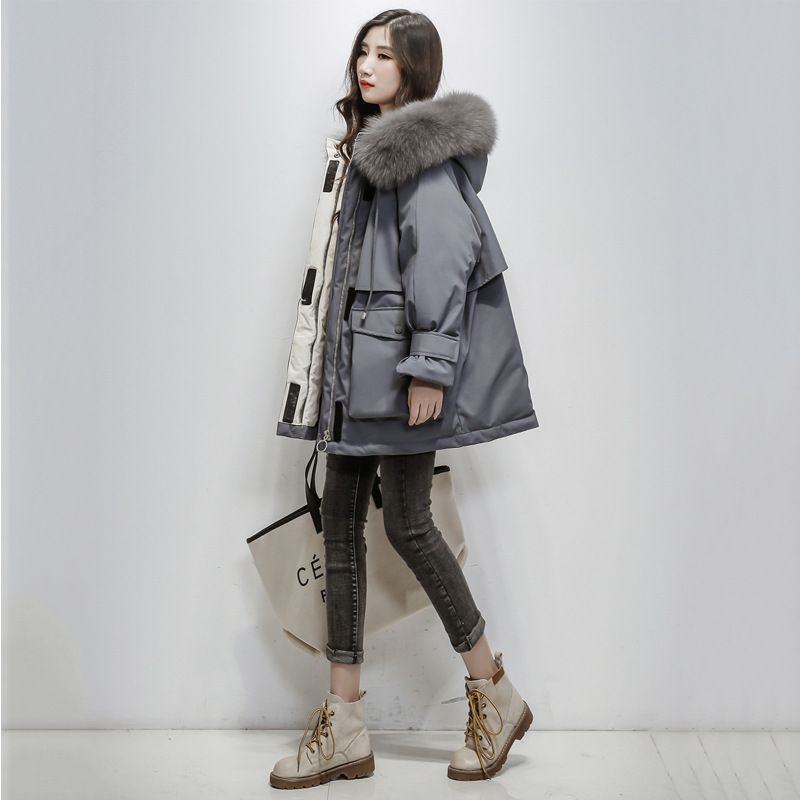 波司澄羽绒服2023年新款仿狐狸毛领工装棉服女时尚学生百搭防寒保