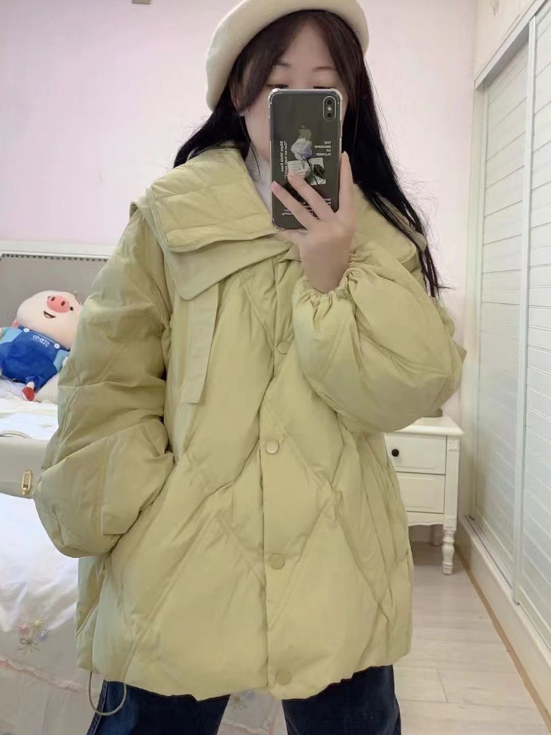 波司澄羽绒服2022秋季日系学生女宽松韩版百搭可爱奶黄色双层娃娃