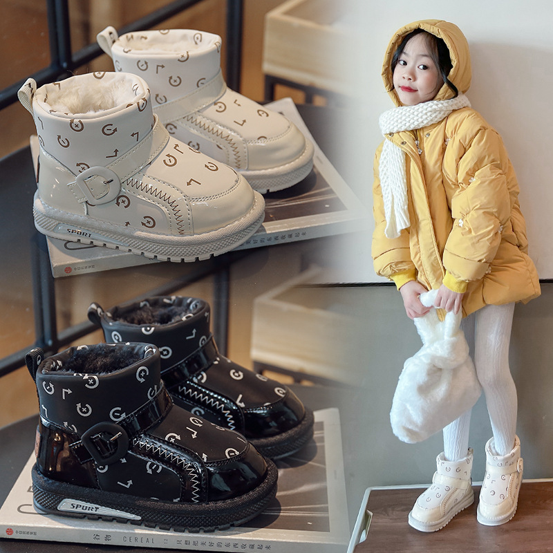 儿童加绒加厚雪地靴2023年冬季新款女童纯色防滑防水保暖大棉靴男