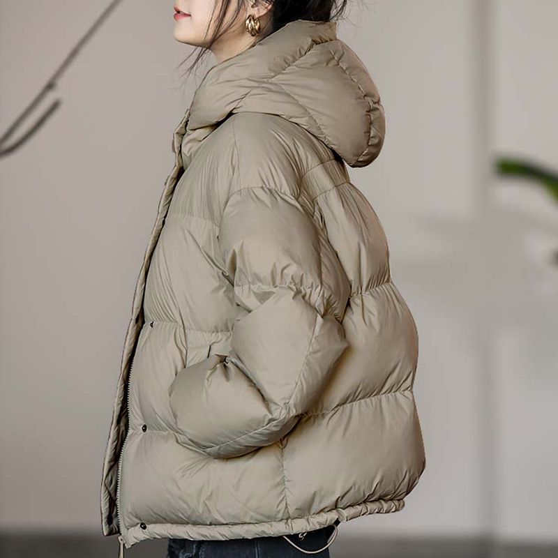 白鸭绒羽绒服女短款时尚轻薄保暖连帽外套宽松2023年新款纯色百搭