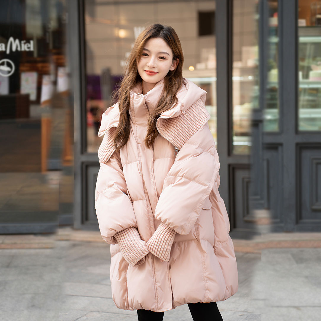 波司澄羽绒羽绒服女中长款连帽2023宽松孕妇遮肚小个子面包新款加