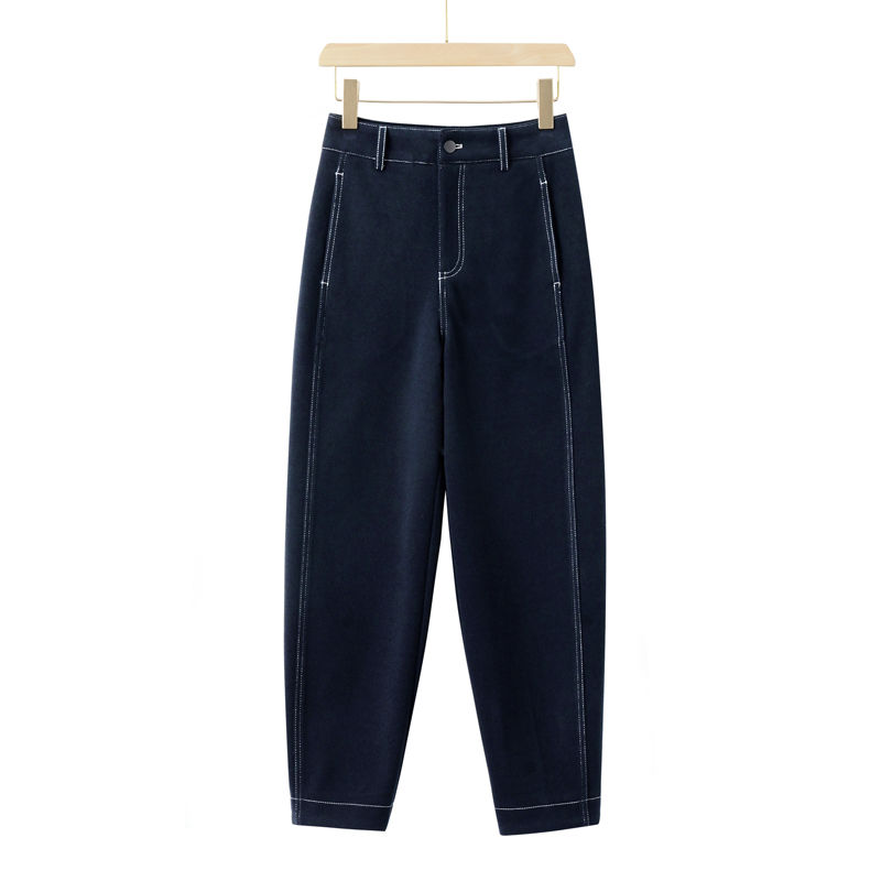 镰刀裤女2023秋季新款云柔仿牛仔哈伦裤宽松高腰蓝色休闲裤子百搭