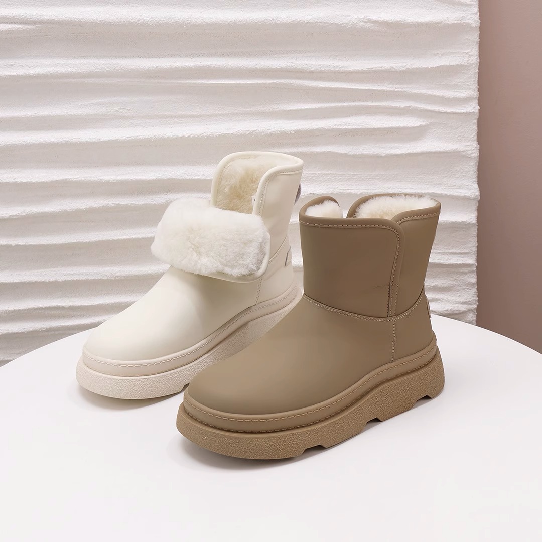 红蜻蜓牌白色雪地靴女2023秋冬新款加绒加厚皮毛一体女靴厚底增高