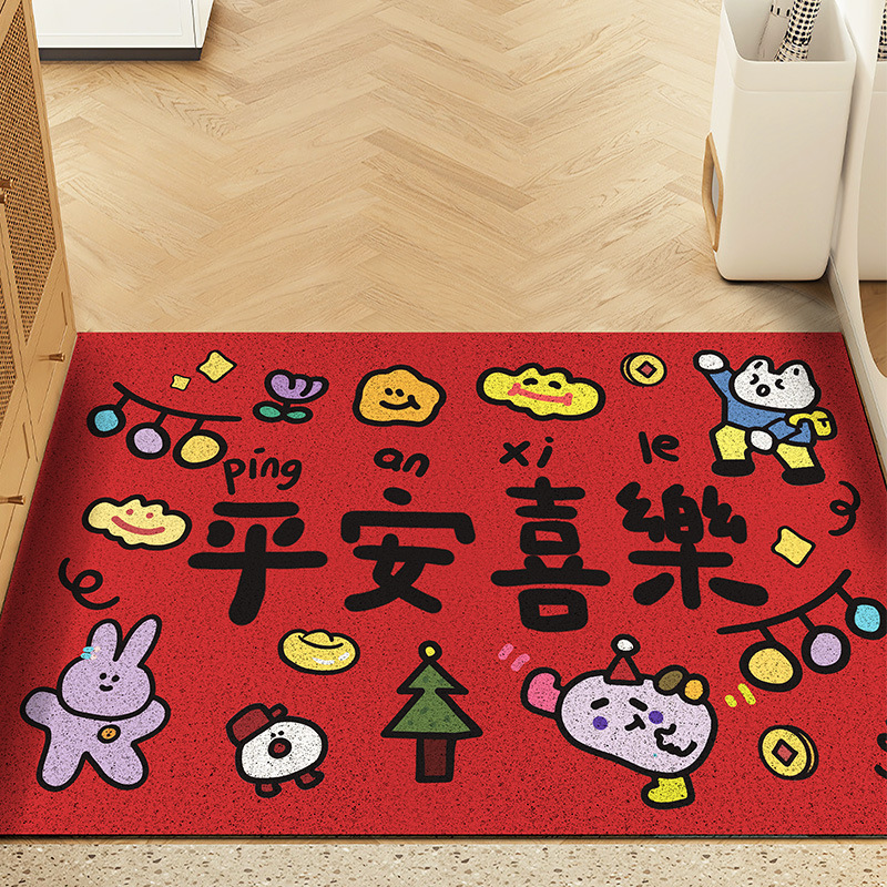 圣诞入户门喜庆新年地垫进门玄关丝圈蹭灰脚垫卡通乔迁可裁剪地垫