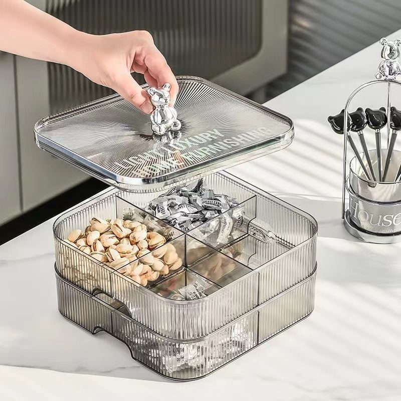 高档水果盘网红新年干果盘家用零食摆放盘分格带盖糖果收纳盒A418