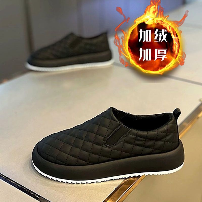 男鞋2023秋冬潮流一脚蹬棉鞋菱格百搭运动休闲宽脚防滑厚加绒棉鞋