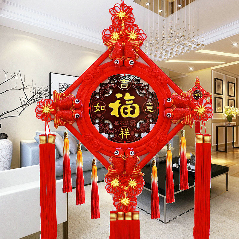 春节中国结大号桃木福家居客厅挂件吉庆乔迁玄关高档桃木中国结