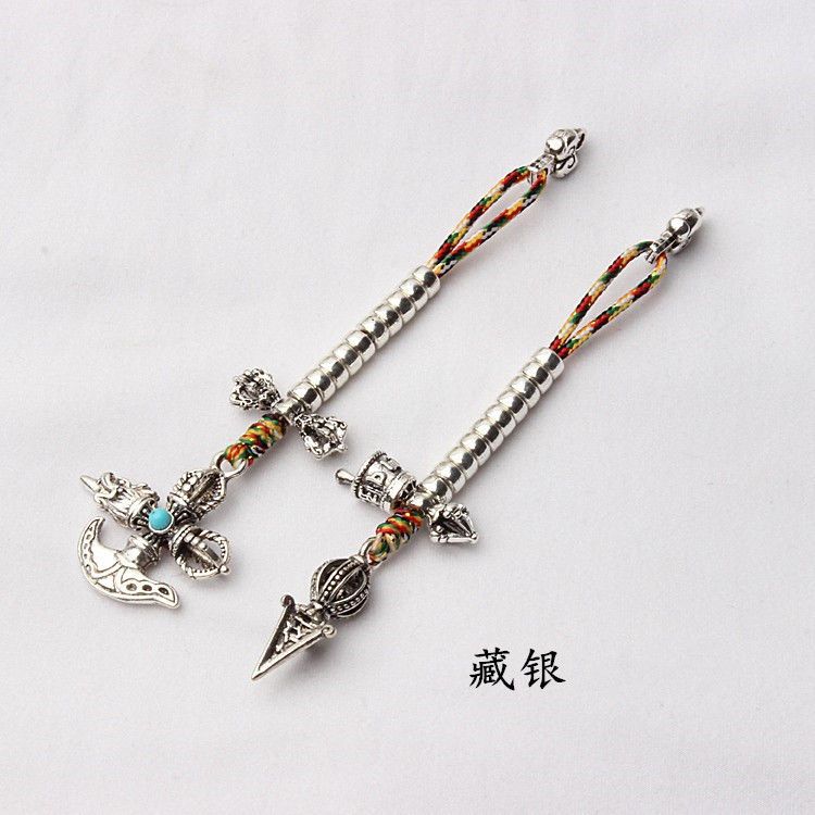 藏银计数侧挂小号铃杵藏银藏式卡子diy饰品黄铜棉绳文玩手串配饰