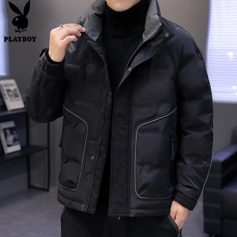 PLAYBOY男士羽绒服外套秋冬立领加厚防寒保暖上衣冬季时尚羽绒衣