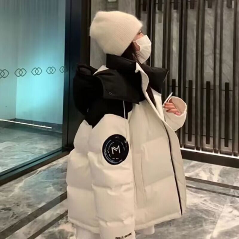 特价羽绒服新款2024年冬季新款拼色羽绒保暖女短款小众设计加厚