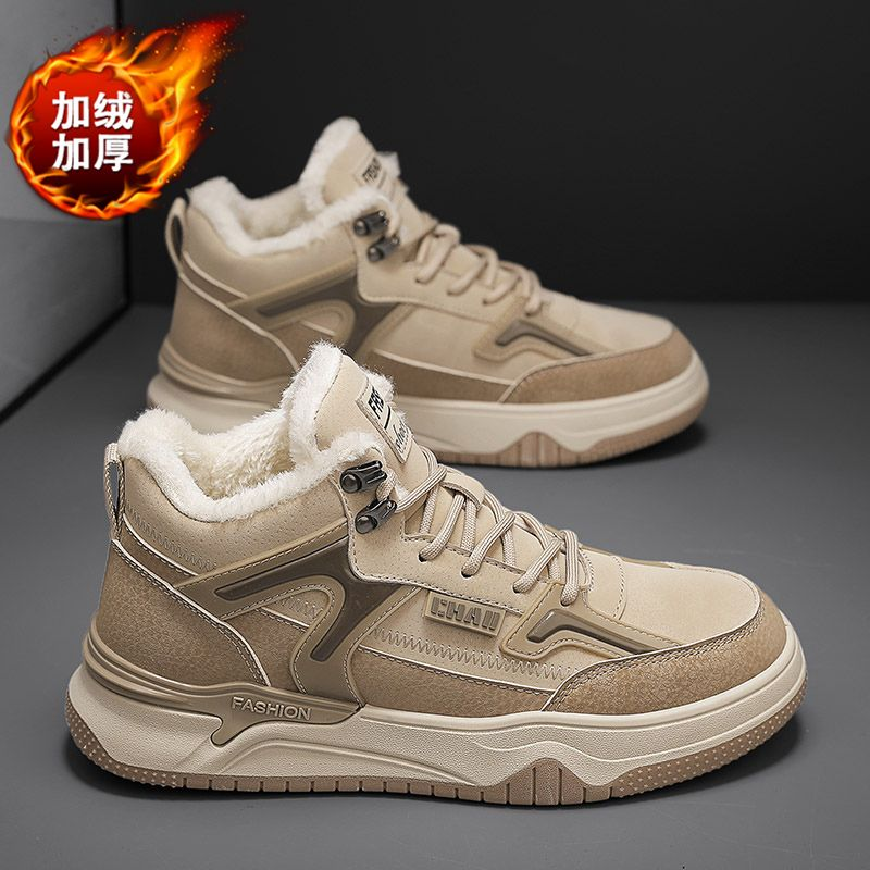 回力特冬季休闲新款加绒加厚保暖高帮棉鞋百搭防水皮面厚底工装鞋