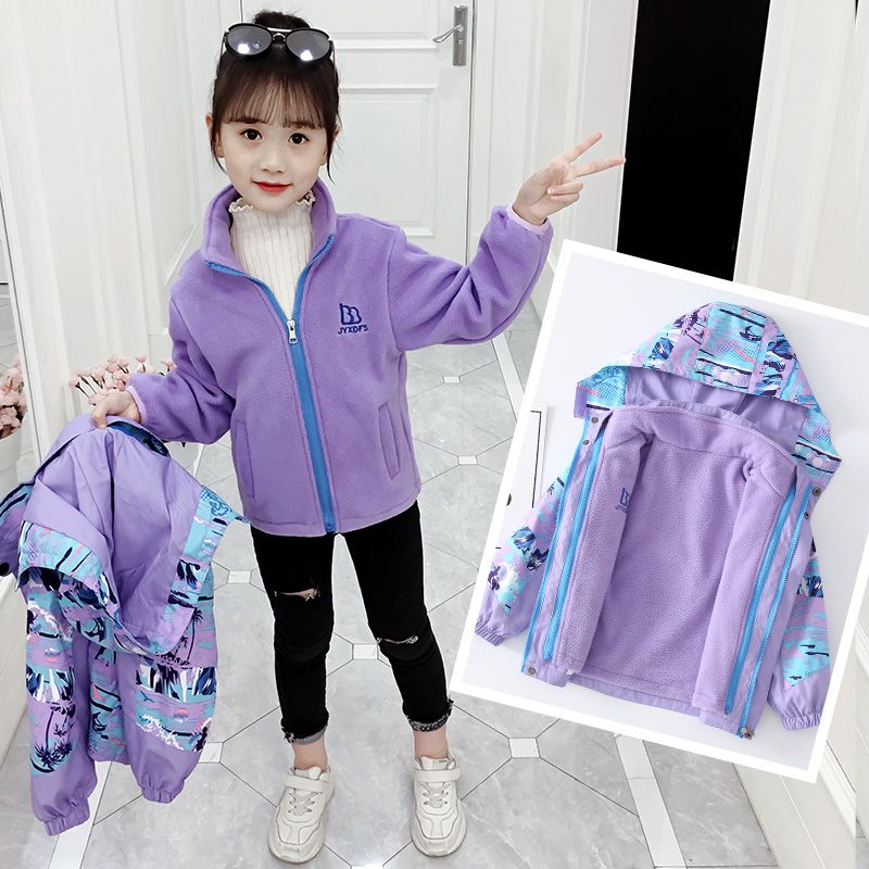 巴拉啦童装女童冲锋衣2023秋冬款中大童加绒加厚可拆卸三合一外套