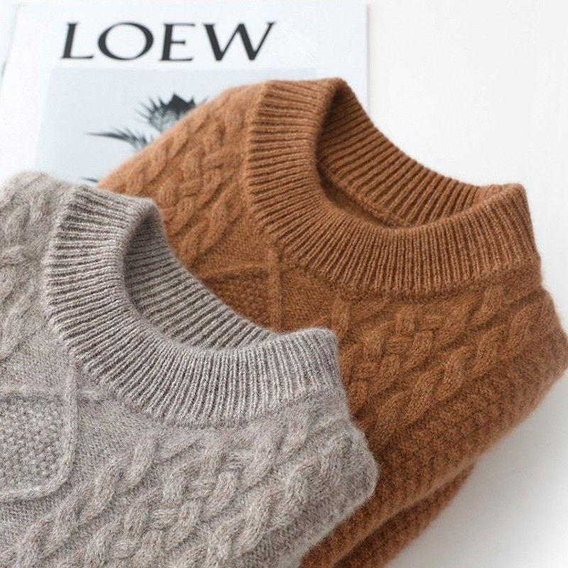 新品巴拉巴拉鄂尔多斯产儿童加厚纯羊绒衫女童圆领麻花毛衣男童提