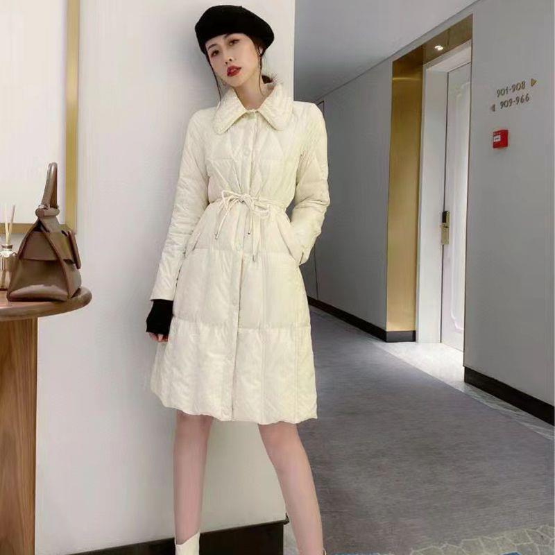 【小扬哥推荐】系带收腰菱格形翻领羽绒服女2023冬季新款韩版时尚