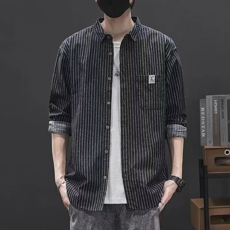 2024春秋新款男士长袖衬衫商务休闲时尚百搭男装衬衣男打底衫帅气