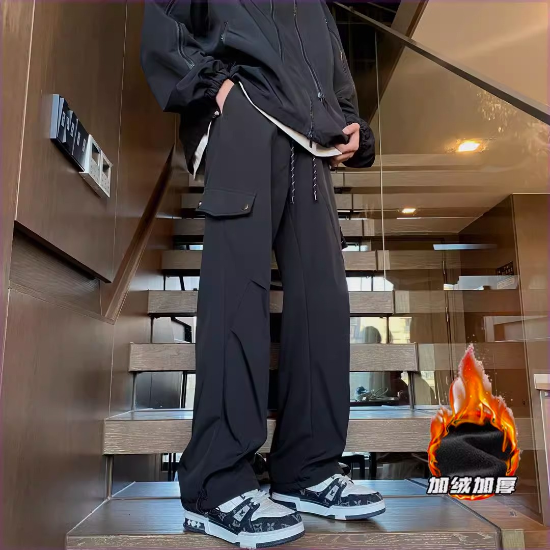 冲锋裤男冬季加绒保暖防水防风户外登山裤美式高街黑色直筒工装裤