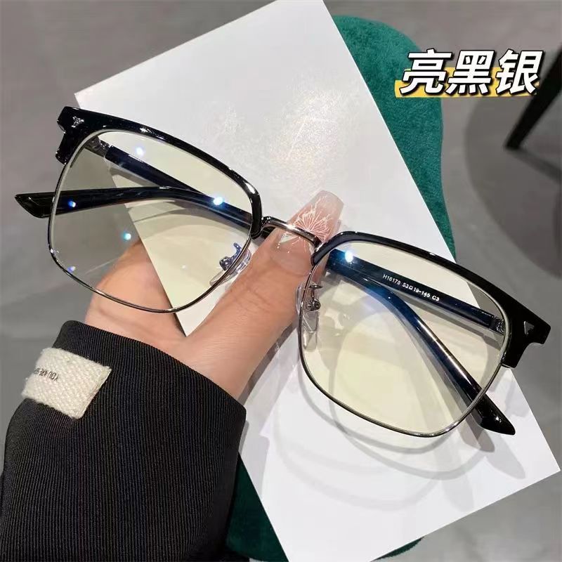 上新痞帅斯文半框近视眼镜理工男学生防蓝光防辐射黑武士大框平光