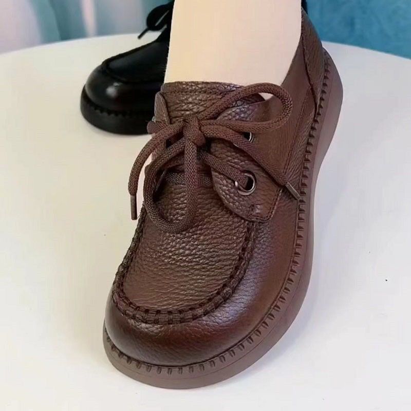 真软皮小皮鞋女2023新款女鞋软底软面超轻休闲百搭厚底乐福鞋单鞋