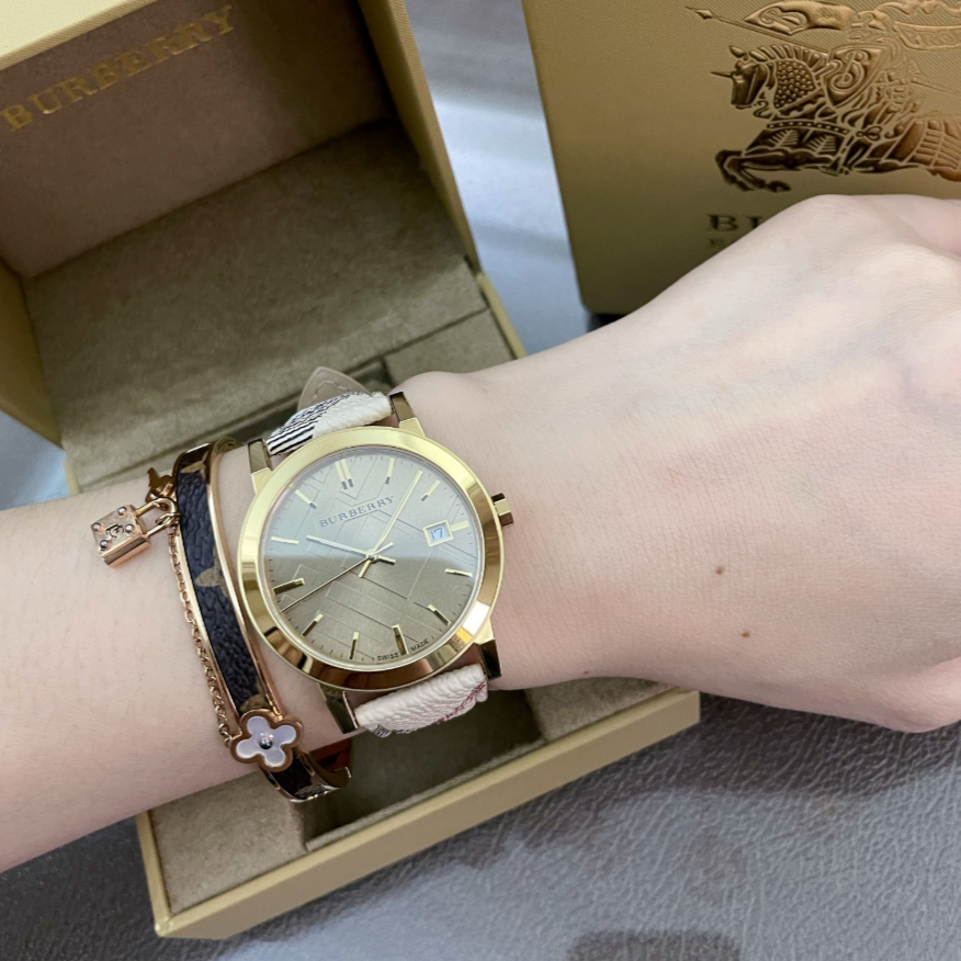 【香港发货】BURBERRY/博柏利 城市金色皮格纹手表BU9026 38*12mm