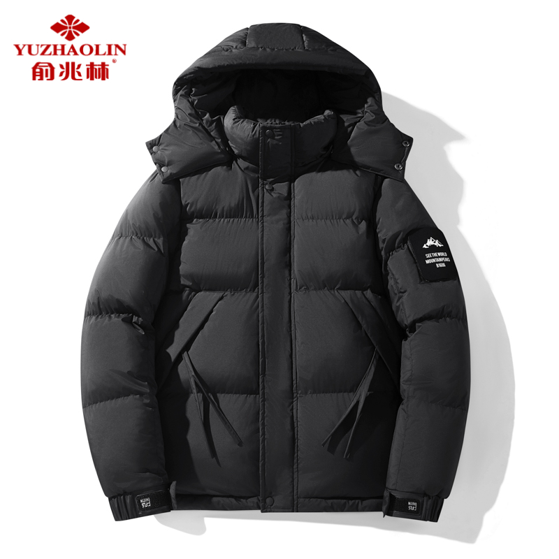 YUZHAOLIN/俞兆林冬季新款棉衣男士加厚款纯色防风保暖面包服连帽