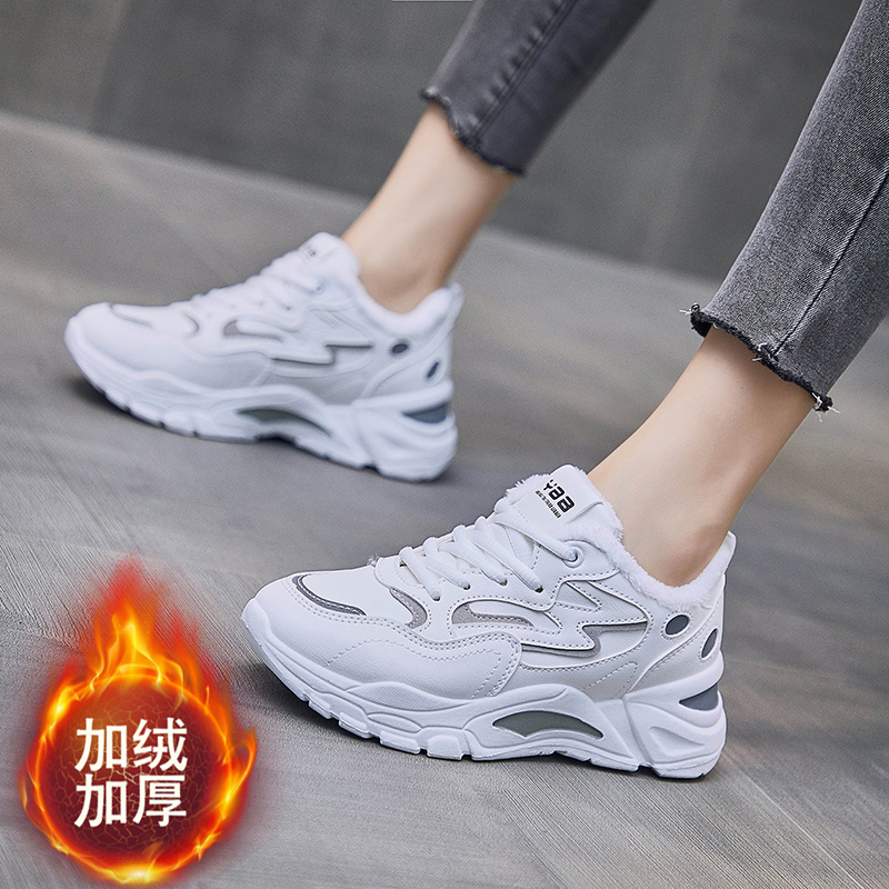 安踏百搭加绒帆布鞋女冬季2023新款跑步网面鞋ins保暖加厚二棉鞋