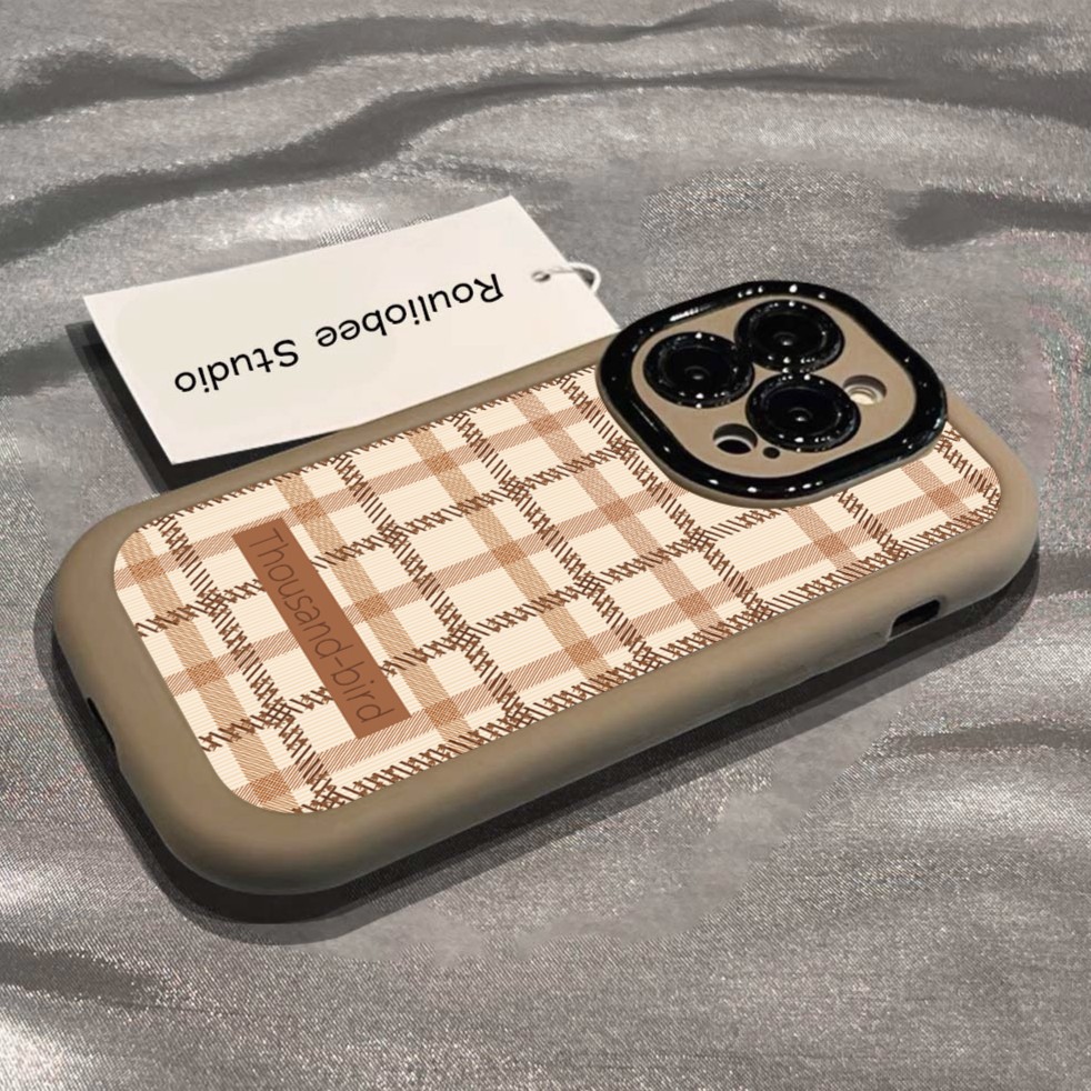 ins秋冬格适用iPhone15/14/13手机壳苹果小米vivo华为oppo女可爱