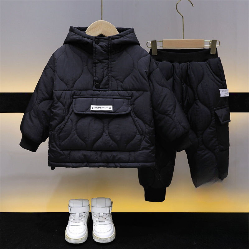 儿童衣套装男童洋气冬季新款男孩连帽中大童小童保暖秋冬秋冬秋冬