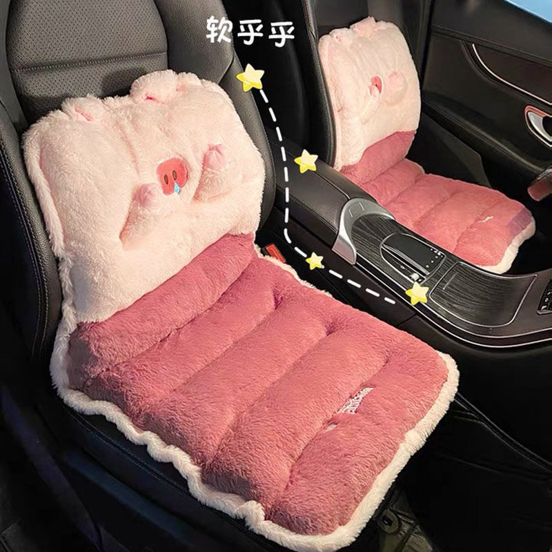可爱毛绒冬季车内座垫通用连体坐垫腰靠保暖座椅垫一体坐垫加厚