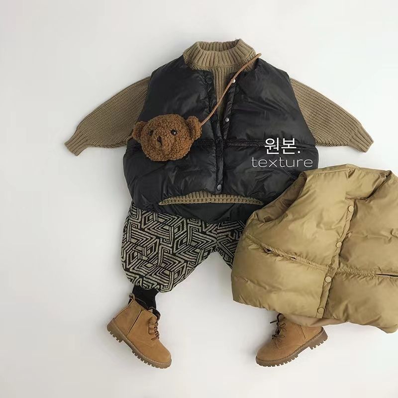 软乎乎的面包马甲~自留韩男女儿童宽松简约棉马甲宝宝洋气背心