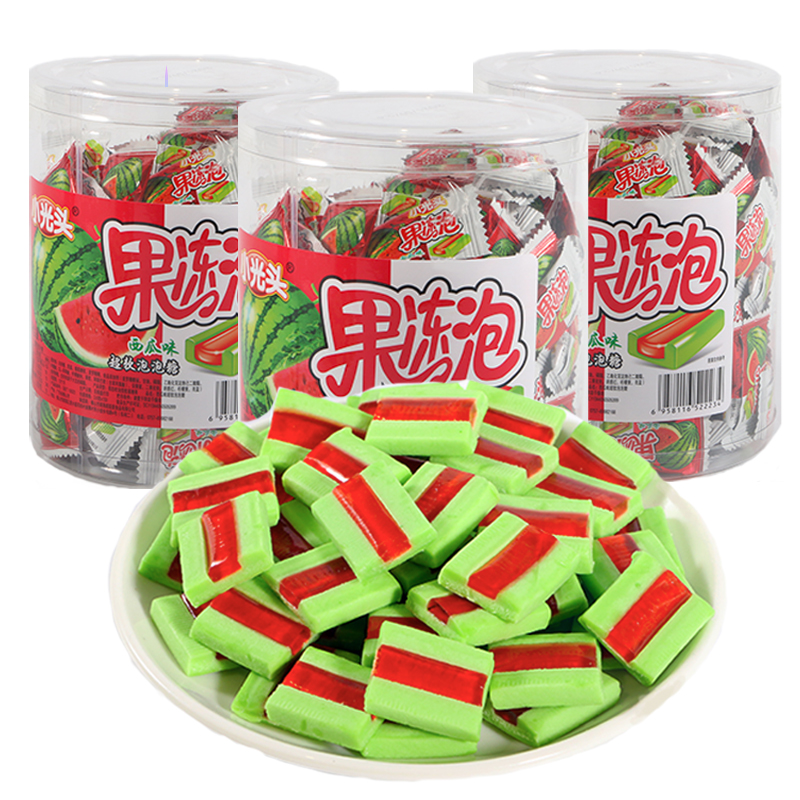 小光头果冻泡西瓜味泡泡糖口香糖独立桶装超软清新口气果味零食