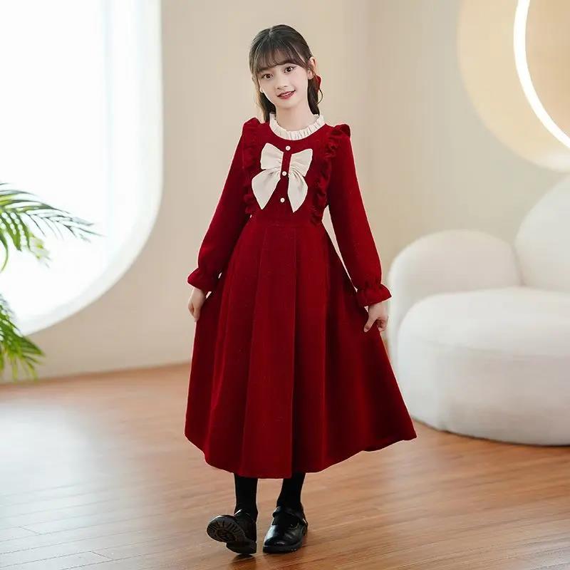 女童长裙春秋款长袖冬季中大儿童公主裙加绒加厚小女孩连衣裙高档