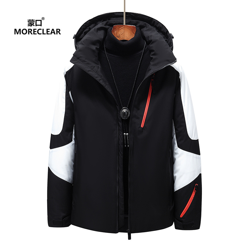 蒙口MORECLEAR羽绒服男士保暖冬季连帽防风户外运动拼色冬装上衣