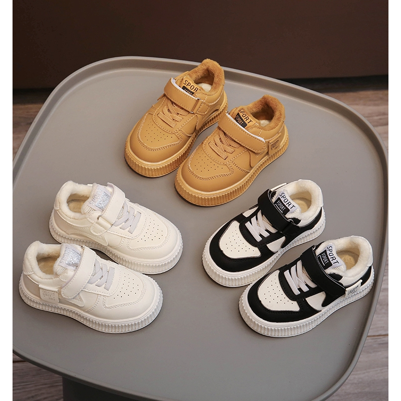 回力瑞儿童网红板鞋韩版休闲软底鞋子2023冬新款男女童加绒小白潮