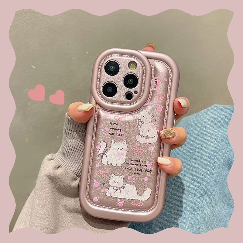 日韩少女心粉玫瑰猫咪苹果15promax手机壳iPhone14pro全包13/12新