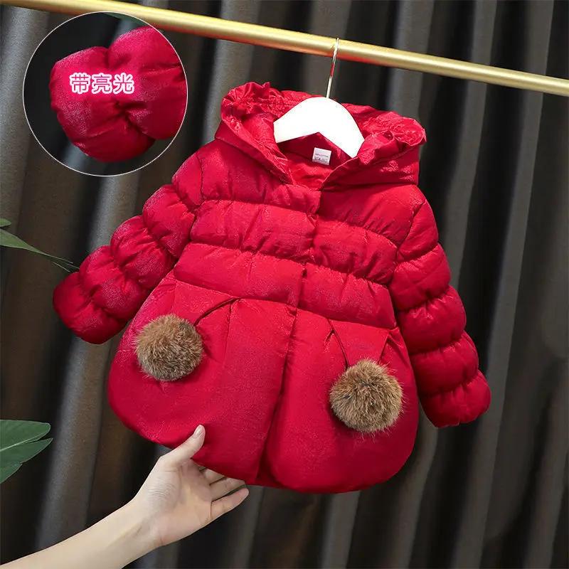 新品新年新衣2024冬装新款女童棉衣外套加绒加厚女宝宝中长款公主