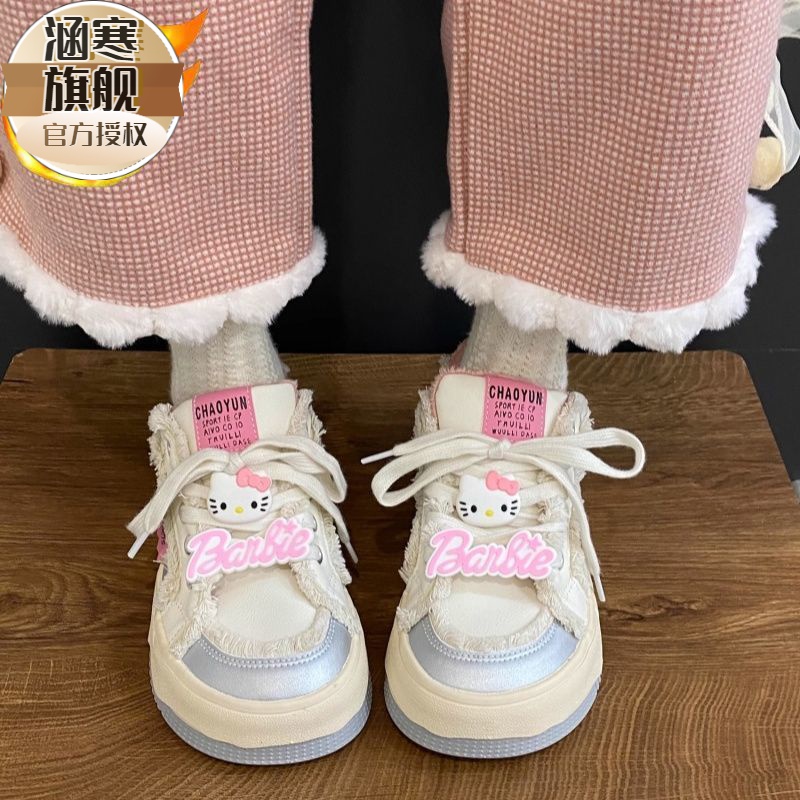 高颜值韩版国潮kitty加绒大头小白鞋女2023秋冬厚底保暖ins小众