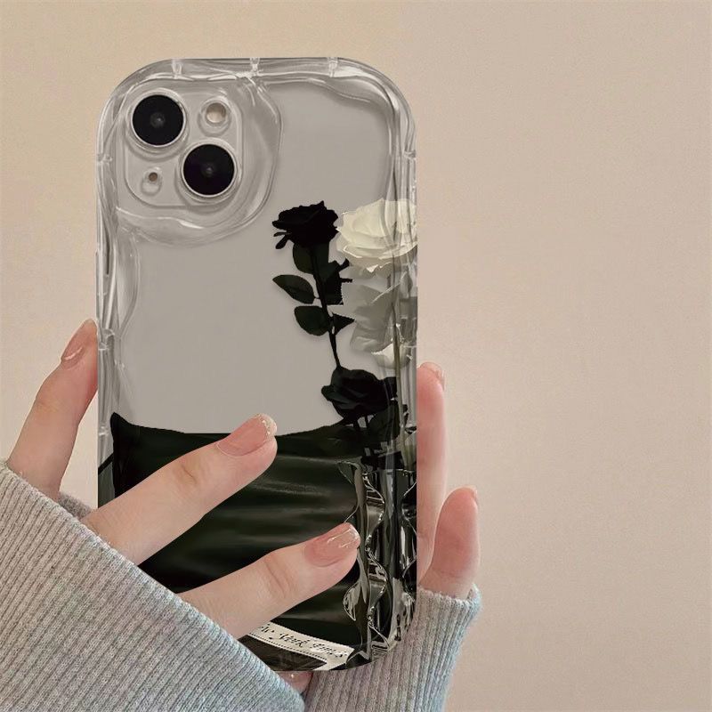 iPhone14promax适用于苹果13/12软壳黑白玫瑰创意气囊7/8plus小众